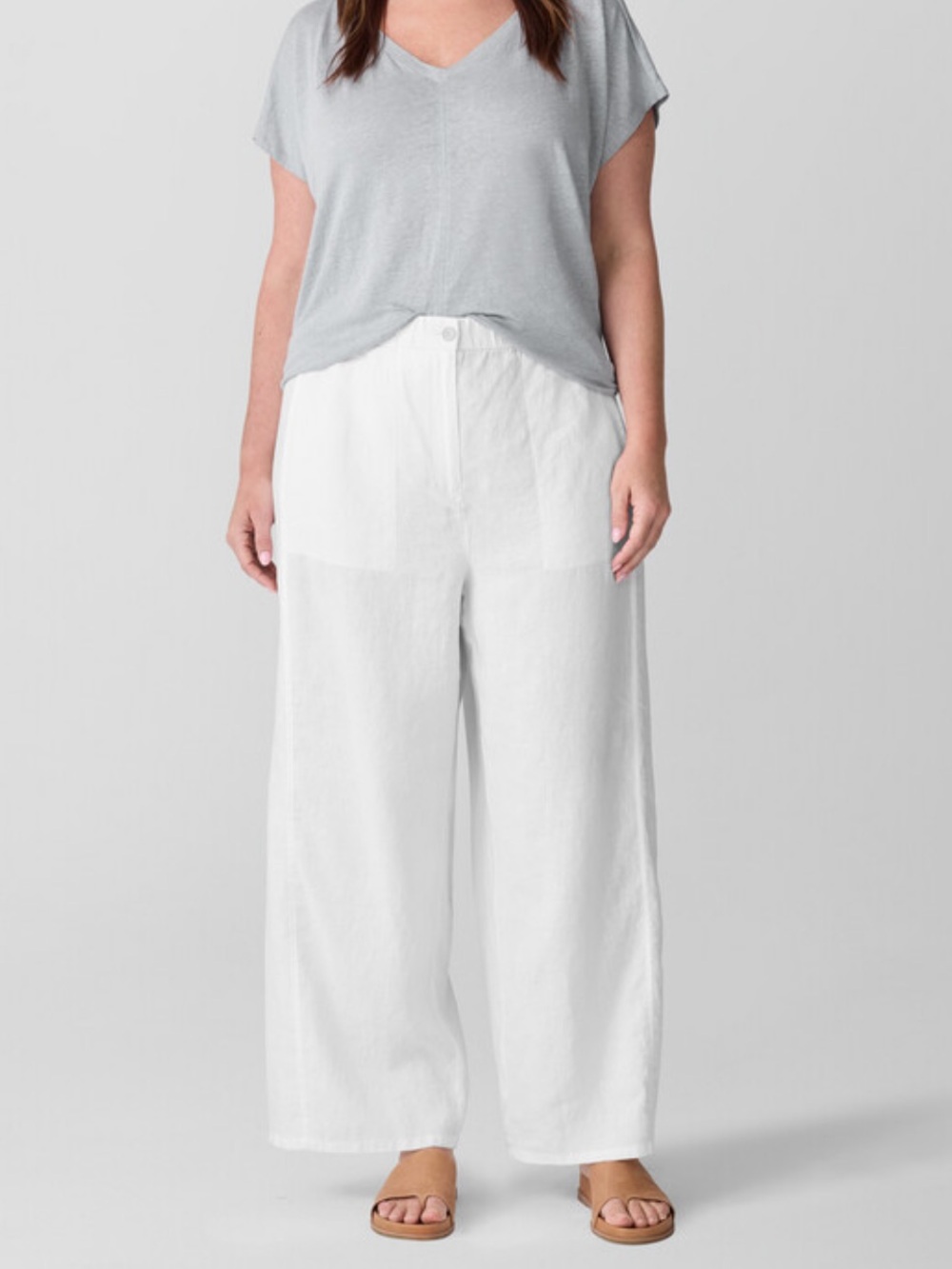 Eileen Fisher White Relaxed Straight Linen Blend Pants | L